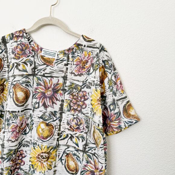 [Vintage] Shenanigans Sz Large L Floral Fruit Print Round Neck Short Sleeve Top - Picture 7 of 9